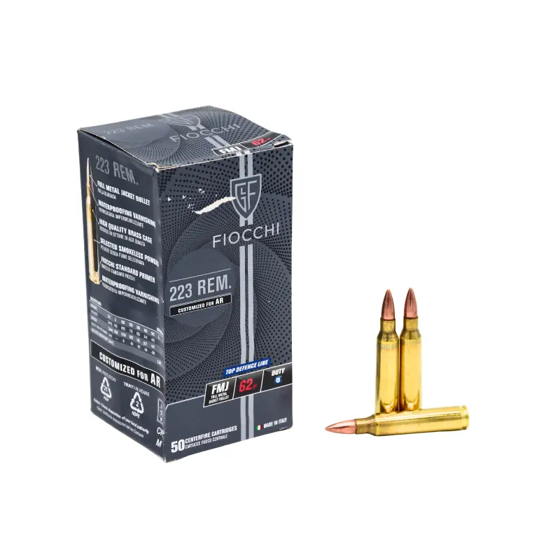 Cx 50 Munições Fiocchi FMJ DefenseLine 62gr 223Rem.